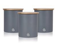 Swan Nordic Set di 3 Barattoli da Cucina in Acciaio al Carbonio, Robusti, con Coperchio in bambù, per Conservare tè, caffè e Zucchero, Design Moderno, Grigio