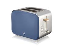 Swan Nordic - Tostapane con slot ampio, 2 fette, 3 funzioni, 6 livelli di tostatura, design moderno in acciaio inox, maniglia effetto legno, blu opaco