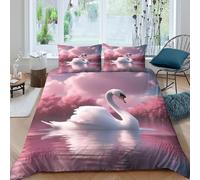 Swan on lakecopripiumino microfibra morbida 3 Pezzi stampa 3D cerniera nascosta Nature serene scene_ Set Di Copripiumino con federe per cuscini traspirante for adulti Single（140x200cm）