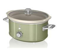 Swan Retro SF17021GNEU Slow Cooker 3,5L Contenitore di Cottura rimovibile, Ceramic Non-Stick PFOA & PTFE Free, 3 Livelli di Temperatura, Coperchio di Vetro, Design Vintage, Verde, 200W