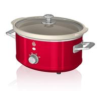 Swan Retro SF17021RNEU - Pentola per cottura lenta, 3,5 l, rimovibile, antiaderente in ceramica libera PFOA e PTFE, 3 livelli di temperatura, coperchio in vetro, Slow Cooker, design vintage, rosso