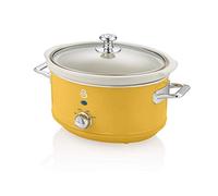 Swan Retro SF17021YELN Slow Cooker 3,5L Contenitore di Cottura rimovibile, Ceramic Non-Stick PFOA & PTFE Free , 3 Livelli di Temperatura, Coperchio di Vetro, Design Vintage, Giallo, 200W