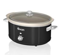 Swan Retro SF17031BNEU - Pentola per cottura lenta, 6,5 l, rimovibile, antiaderente in ceramica libera PFOA e PTFE, 3 livelli di temperatura, coperchio in vetro, Slow Cooker, design vintage, nero, 320