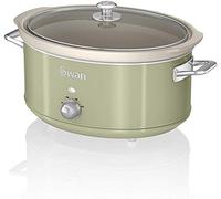 Swan Retro SF17031GN Slow Cooker 6,5L Contenitore di Cottura rimovibile, Ceramic Non-Stick PFOA & PTFE Free , 3 Livelli di Temperatura, Coperchio di Vetro, Design Vintage, Verde, 320W