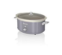 Swan Retro SF17031GRN Slow Cooker 6,5L Contenitore di Cottura rimovibile, Ceramic Non-Stick PFOA & PTFE Free, 3 Livelli di Temperatura, Coperchio di Vetro, Design Vintage, Grigio, 320W