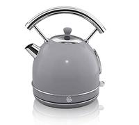 Swan Retro SK14630GRN Bollitore Elettrico 1,8 Litri, Design Vintage, Spegnimento Automatico, Fili, Acciaio Inossidabile, Senza BPA, 3000 W, Grigio, 1.8 Litri