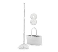 Swan SWFC2011WHTN Elevate Spin Mop e secchio da 5 litri con strizzatore in acciaio inox, testa in microfibra super assorbente, meccanismo a pompa manuale, facile da riporre, bianco