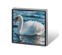 Swan Swimming on the Lake Square Metal Badge Holder Memorial Spilla Button Lapel Pins Kit per uomini e donne