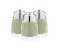 SWAN SWKA1024GN Retro Set di 3 Barattoli cucina da 1,2 L, Ermetico Té, Spezie, Design Vintage, Verde - verde 5055322541293
