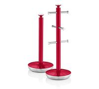 SWAN SWKA1054RN - Asta porta asciugamani e porta tazze retrò, base ponderata, set da cucina con accenti cromati, rosso