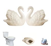 Swan Toilet Bolt Covers Decorative,Bathroom Ceramic Swan Decor Accessories,Handcrafted Ceramic Lovely Swans Toilet Decoration,Universal Fit for Most Standard Toilets (2White)