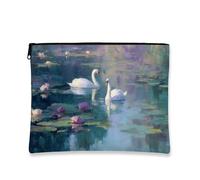 Swan Trousse per cosmetici, elegante e romantica, organizer da viaggio per trucchi da donna, piccola borsa portatile in tela con cerniera, regalo primaverile, borsa per la cura della pelle per