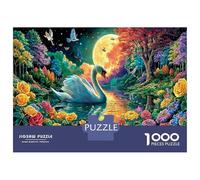 Swan Under Moon & Flowers 1000 Pezzi Puzzle Premium Spiritual Illustration Puzzle Classico Cartone Di Alta Qualità - Anti-stress, Decorazione Murale, Regalo Perfetto Per Donne, Uomini E Anziani 70x50c