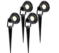 SWANEW 4PCS 4W Faretto da giardino con Picchetto, Bianco Caldo Luci da giardino, Luci per Sentieri a LED con Spina, IP65 Impermeabile Lampada da Giardino decorazione per Backyards Prato Parete