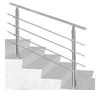 SWANEW - Corrimano in acciaio inox, ringhiera per scale, per interni ed esterni, 180 cm, Ø 42 mm, con 4 barre trasversali, per il giardino o scala interna