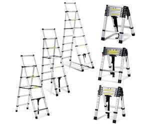 SWANEW Scala telescopica da 1,7 m e 2 m, in alluminio, allungabile, pieghevole, antiscivolo, multiuso, portata 150 kg