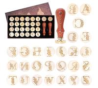 SWANGSA Initial Alphabet Wax Seal Stamp Kit, Vintage Botanical Leaves 26 Letters A-Z Sealing Stamp with 2pcs Wooden Handles for Wedding Party Invitation, Gift Wrap, Envelope, Christmas Card (A-Z Set)