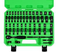 SWANLAKE - Set di chiavi a bussola a percussione da 1/4", 56 pezzi, standard SAE (da 5/32 a 9/16") e metrica (4-15 mm), 6 punti, Cr-V, impugnatura a cricchetto da 1/4", barra di estensione, giunto