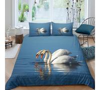 Swans in lakecopripiumino microfibra 3 pezzi motivo 3D con cerniera Nature serene scene Set Di Copripiumino incluso federe aiosa morbida for ragazzi King（220x240cm）