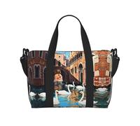 Swans in the waterway - Borsa da viaggio con tracolla regolabile, adatta per viaggi e sport