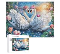 Swans with Heart Wings at Dusk Puzzle 500 Pezzi Per Anziani Gioco Intellettuale Supporto Alla Memoria Regalo Per Occasione Speciale 500 PCS