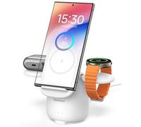 SwanScout 3 in 1 Caricatore Wireless per Samsung S25 Ultra, Stazione di Ricarica per Samsung S24/S23, Base Ricarica Wireless Station per Galaxy Watch Ultra/7/6/5 Pro/4/Buds, 707S (Nessun adattatore)