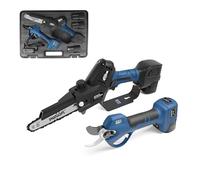 SWANSOFT - Set di taglio, forbici a batteria PRU28 + motosega a batteria da 6 pollici + 3 batterie, set 2 in 1, ideale per lavori di taglio fai da te e giardinaggio
