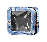 Swarm Bats on Black - Beauty case trasparente impermeabile da donna, organizer per cosmetici con cerniera, Lemurs Madagascar su motivo blu, 1 Size