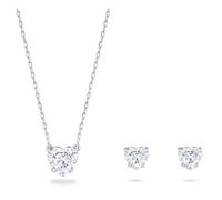 Swarovksi Stilla Attract collana e orecchini set taglio rotondo tono bianco placcato 5646751, Misura unica, Placcato al rodio, Cristallo