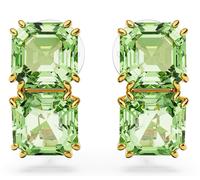 Swarovski 5654559 Millenia Clip Earrings - Square Cut Green Crystals, Gold-Tone Plated