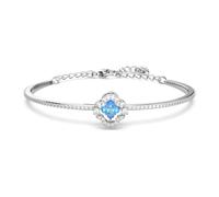 Swarovski Sparkling Dance Bracciale Rigido, Placcato in Tonalità Rodio, con Pietra Centrale a Quadrifoglio e Pavé di Cristalli, Taglia M, Blu