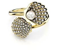 Swarovski Anello aperto Idyllia, Crystal Pearl, Conchiglia, Bianco, Placcato color oro