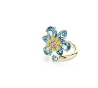 Swarovski Anello aperto Idyllia, Taglie miste, Fiore, Blu, Bagno tono oro, Crystal, Zirconia cubica, cristallo, Zirconia cubica