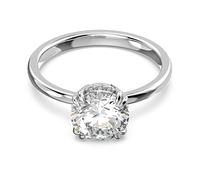 Swarovski Constella Anello Cocktail, con Zirconia Swarovski a Taglio Princess e Classico Pavé, Placcato in Tonalità Rodio, Taglia 60, Bianco