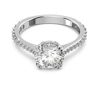 Swarovski Anello cocktail Stilla – Taglio tondo, pavé bianco, placcato rodio, 60