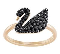 Swarovski Anello da Donna Iconic Swan, Nero, Placcato Oro Rosa