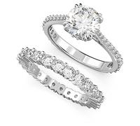 Swarovski Constella Set di 2 Anelli, con Zirconia Swarovski a Taglio Princess e Classico Pavé, Placcato in Tonalità Rodio, Taglia 50, Bianco