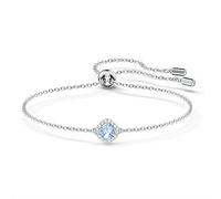 Swarovski Angelic Bracciale a Catena Morbida, Placcato in Tonalità Rodio con una Pietra Blu Chiaro e una Linea di Pavé, Taglia M, Blu