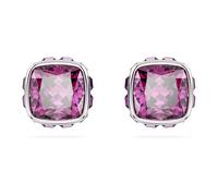 Swarovski Orecchini a lobo Birthstone, Taglio squadrato, Febbraio, Rosa, Placcato rodio