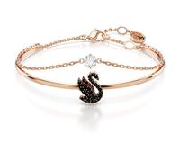 Swarovski Bracciale rigido Iconic Swan, Cigno, Nero, Finitura oro rosa, Small, Metallo, Senza pietre preziose