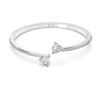 Swarovski Attract Soul Bracciale Rigido, Placcato in Tonalità Rodio con Cristalli Swarovski e Pietre Interconnesse a Forma di Cuore, Taglia L, Bianco