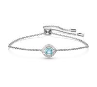 Swarovski Angelic Square Bracciale a Catena Morbida, Placcato in Tonalità Rodio con Cristallo Quadrato Circondato da Piccoli Cristalli, Taglia M, Blu