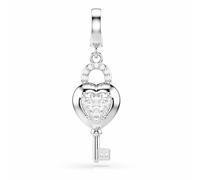 Swarovski Charm Idyllia, Taglio misto, Cuore con chiave, Bianco, Placcato rodio