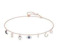 Swarovski Collana Swarovski Symbolic, Luna, infinito, mano, evil eye e ferro di cavallo, Blu, Placcato color oro Rosa