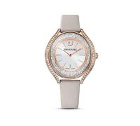 Swarovski Crystalline Aura Orologio Analogico al Quarzo, con Cinturino in Pelle e CristalliSwarovski in Cassa Placcata in Tonalità Oro Rosa, Grigio