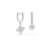 Swarovski Dextera - Orecchini pendenti placcati al rodio, design asimmetrico, a forma di stella e sfera, taglio rotondo, colore: bianco, 2.6 cm x 0.9 cm, Cristallo, Cristalli