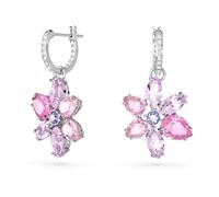 Swarovski Gema Orecchini a Cerchio Mini, con Cristalli Swarovski a Taglio Misto, Motivo Floreale, Placcati in Tonalità Rodio, Rosa