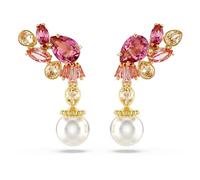 Swarovski Gema - Orecchini a goccia placcati oro, con perle di cristallo a forma di fiore, taglio misto, colore: rosa, 3 cm x 1.7 cm, Cristallo Zirconia cubica, Zirconia cubica