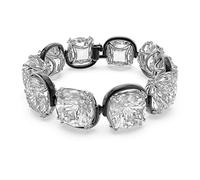 Swarovski Harmonia Braccialetto Rigido, Placcato in Tonalità Nero con una Fila di Cristalli TrasparentiSwarovski Taglio Cushion, Taglia M, Bianco