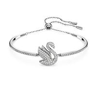 Swarovski Iconic Swan bangle, Swan, White, Rhodium plated